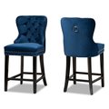 Baxton Studio Howell Modern Transitional Navy Blue Velvet and Dark Brown Finished Wood 2-Piece Counter Stool Set 175-10961-Zoro